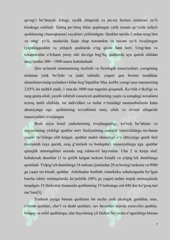 Qushlar oziqlanishi va unga xos moslanishlar 7
