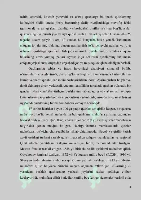 Qushlar oziqlanishi va unga xos moslanishlar 8