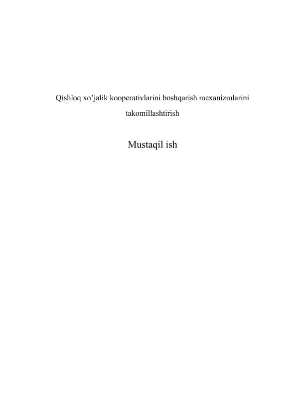 Qishloq xo’jalik kooperativlarini boshqarish mexanizmlari