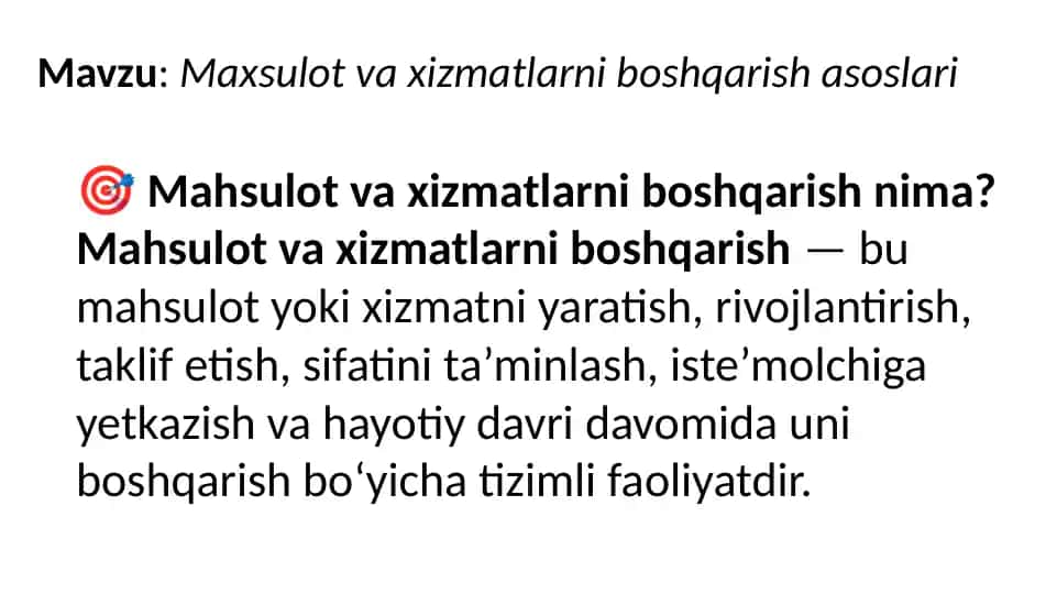 Mahsulot va xizmatlarni boshqarish asoslari