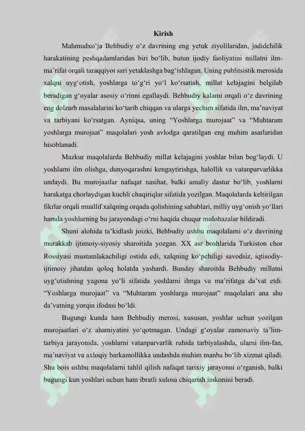 M.Behbudiyning “Yoshlarga murojaat” va “Muhtaram yoshlarga murojaat” maqolalarini tahlil etish 3