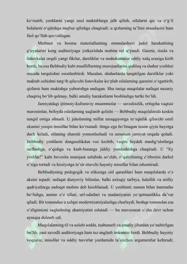 M.Behbudiyning “Yoshlarga murojaat” va “Muhtaram yoshlarga murojaat” maqolalarini tahlil etish 5