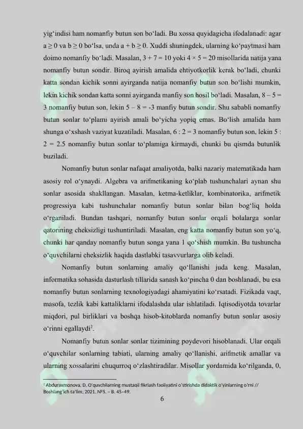 100 ichida nomanfiy butun sonlar ustida arifmetik amallarni o‘rgatish metodikasi 6