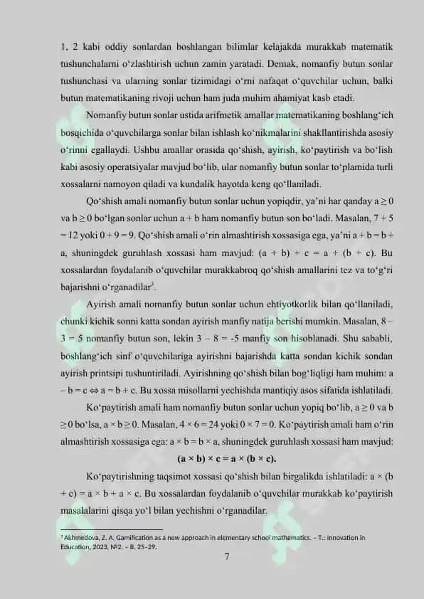100 ichida nomanfiy butun sonlar ustida arifmetik amallarni o‘rgatish metodikasi 7