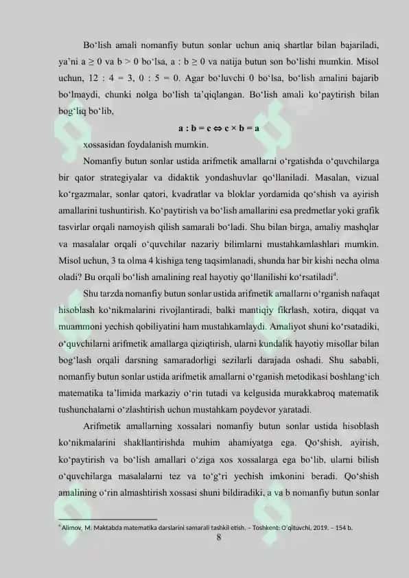 100 ichida nomanfiy butun sonlar ustida arifmetik amallarni o‘rgatish metodikasi 8