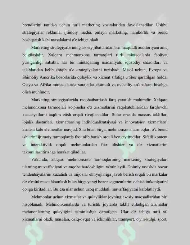 Xalqaro mehmonxona tarmoqlari va ularning ahamiyati 7