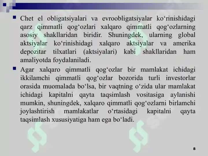 Zamonaviy xalqaro moliya bozorlari 8