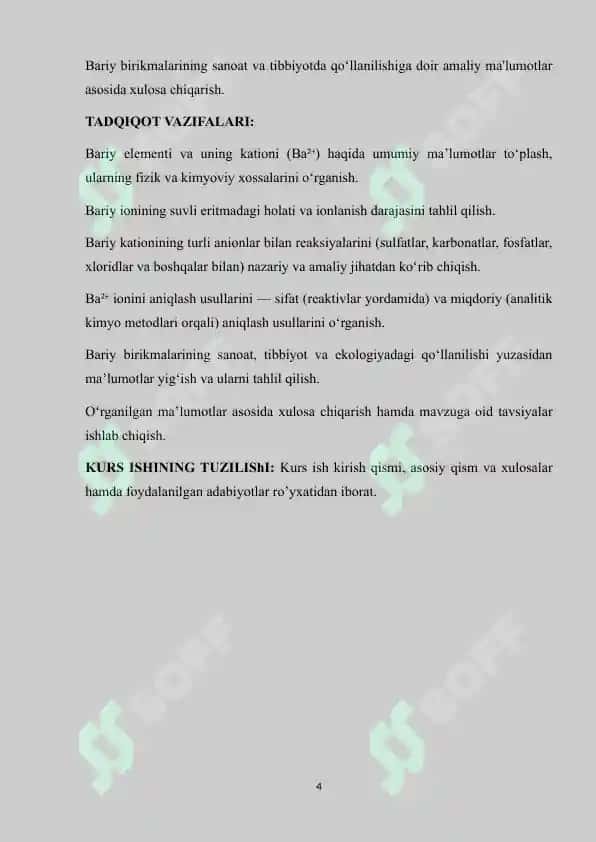 Bariy kationining reaksiyalari  KURS ISHi 4