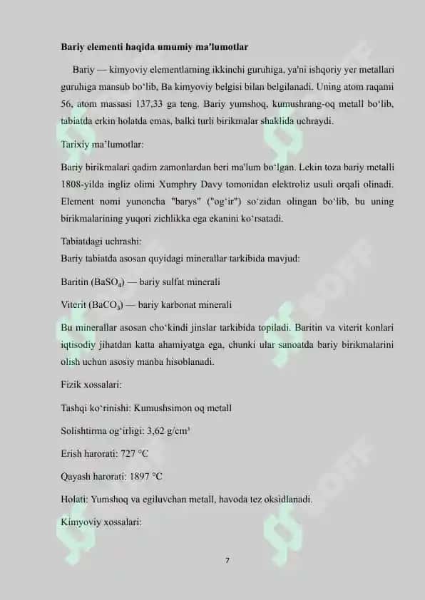 Bariy kationining reaksiyalari  KURS ISHi 7