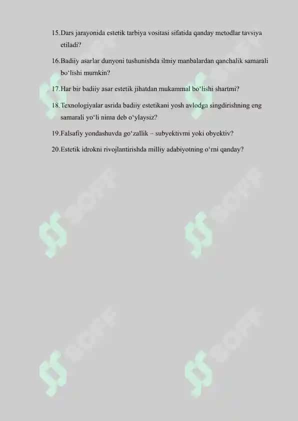 Dunyoni estetik idrok  etishda badiiy asarlarning ahamiyati Savollar 2