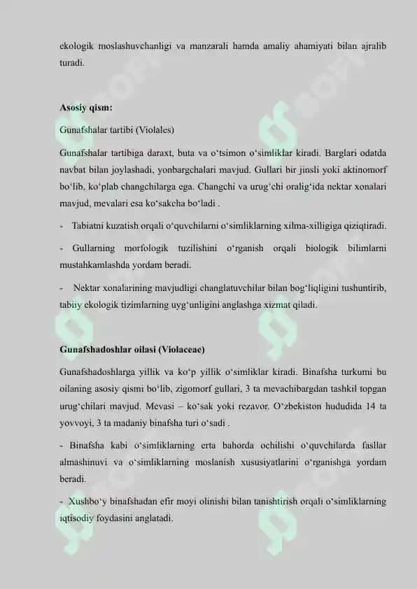 O’quvchilar ekologik tafakkurini shakllantirishda Gunafshalar tartibi Gunafshadoshlar oilasi va Qovoqdoshlar oilasi o’simliklarining ta’limiy ahamiyati mavzusida maqola 2