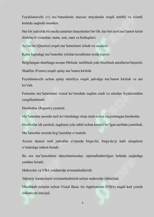 Microsoft Access dasturining asosiy obektlari bilan ishlashni o‘rganish 3