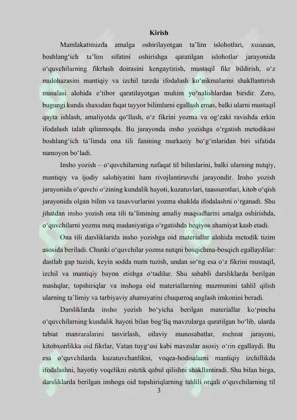 Darsliklardagi insho uchun berilgan materiallarni tahlil qilish. 3