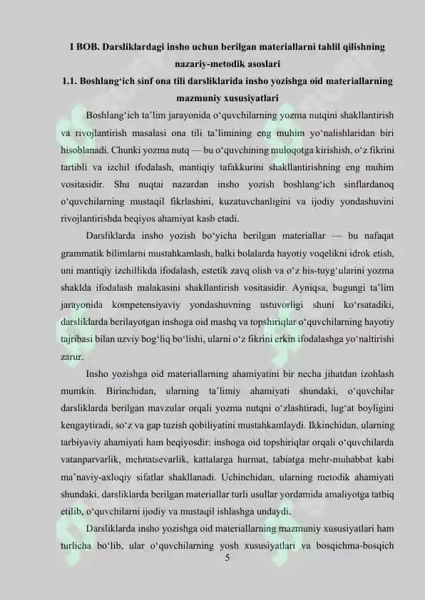 Darsliklardagi insho uchun berilgan materiallarni tahlil qilish. 5