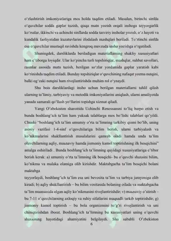 Darsliklardagi insho uchun berilgan materiallarni tahlil qilish. 6