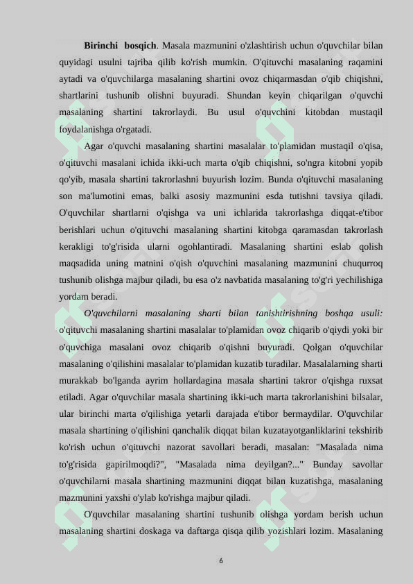 Birinchi sinfda matematikadan murakkab masala va ularni o’rganish metodikasi 6
