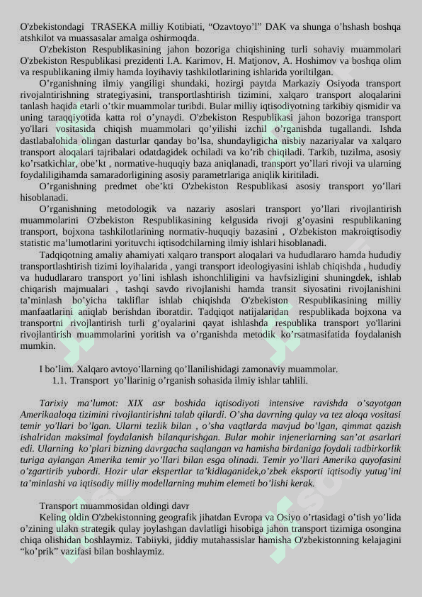 O’zbekiston iqtisodiyoti rivojlanishida xalqaro transport yo’llarining roli. 3