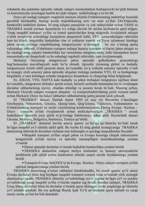 O’zbekiston iqtisodiyoti rivojlanishida xalqaro transport yo’llarining roli. 5