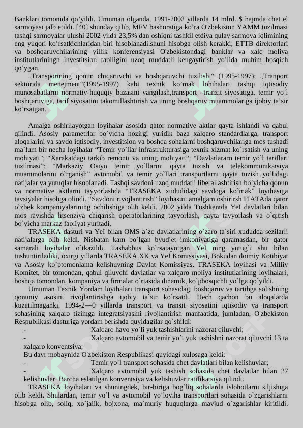 O’zbekiston iqtisodiyoti rivojlanishida xalqaro transport yo’llarining roli. 8