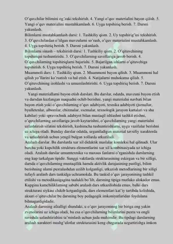 Dars Tuzilishi va Mazmuni 3