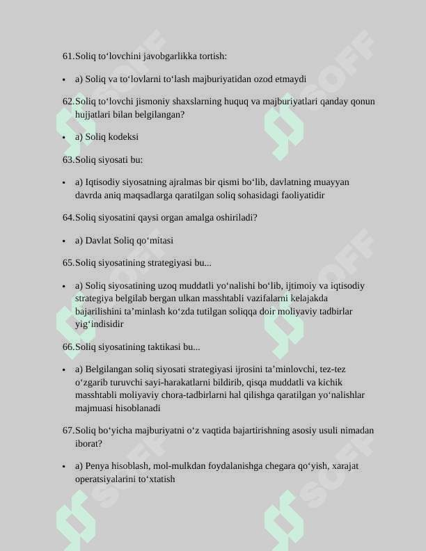 SOLIQLAR VA SOLIQQA TORTISH FANIDAN TEST SAVOLLARI JAVOBLARI BILAN 8