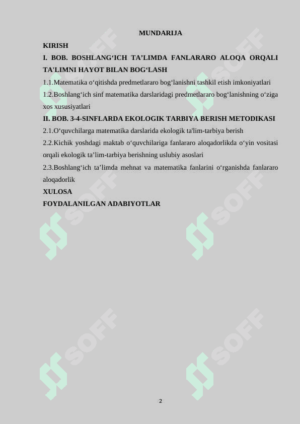 3-4 SINFLARDA MATEMATIKA O`QITISH JARAYONIDA EKOLOGIK TARBIYA BERISH METODIKASI 2