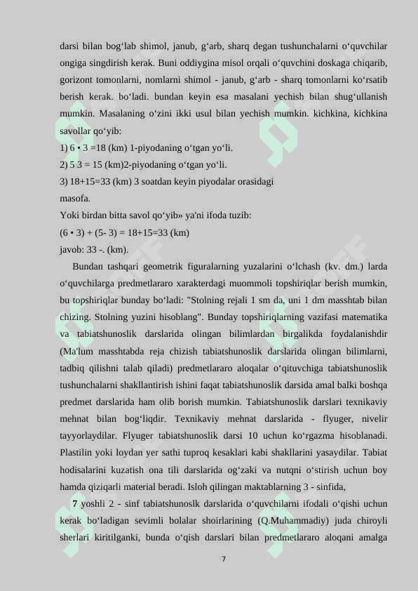 3-4 SINFLARDA MATEMATIKA O`QITISH JARAYONIDA EKOLOGIK TARBIYA BERISH METODIKASI 7