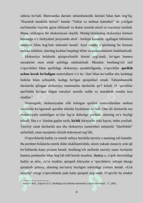 3-4 SINFLARDA MATEMATIKA O`QITISH JARAYONIDA EKOLOGIK TARBIYA BERISH METODIKASI 8