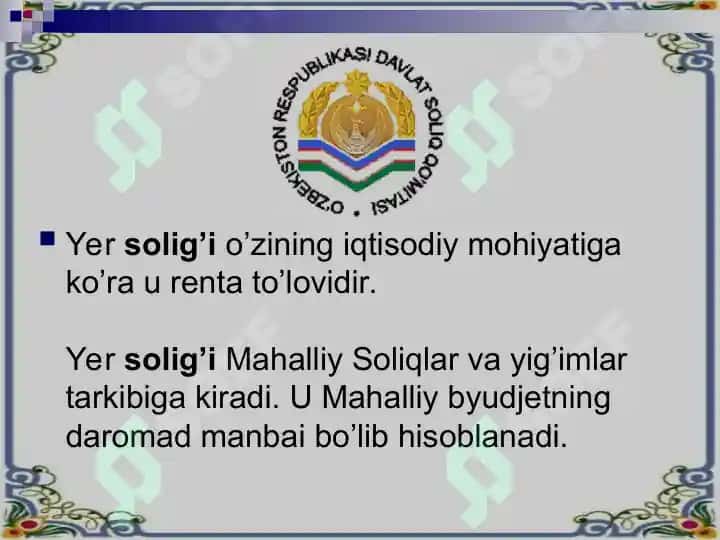Yuridik shaxslardan undiriladigan yer solig‘i va uni soliq tizimida tutgan o‘rni 2