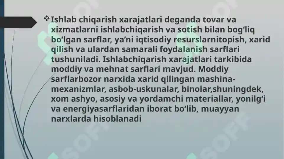 Qurilish tashkilotlarida ishlab chiqarish xarajatlari va tannarx kalkulatsiyasining  hisobi 3