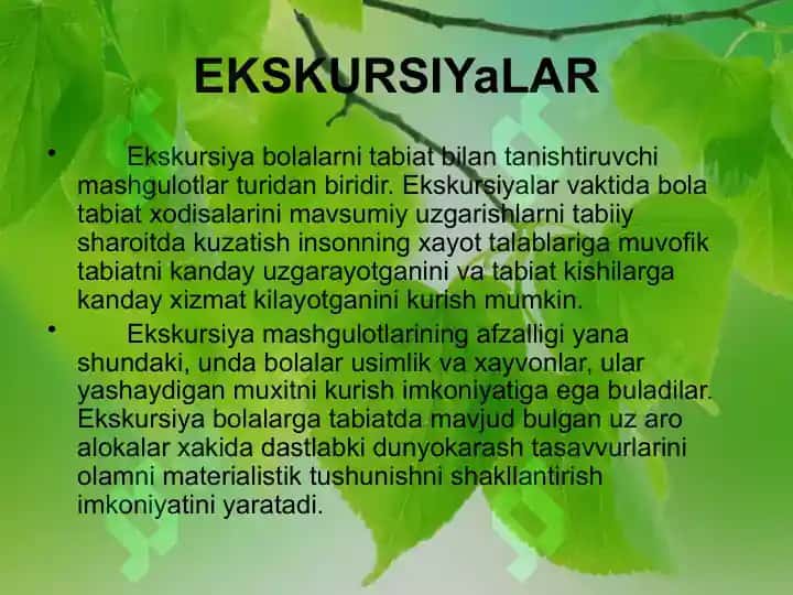 Maktabgacha bolalarning tabiat bilan tanishtirish ish shakllari 5