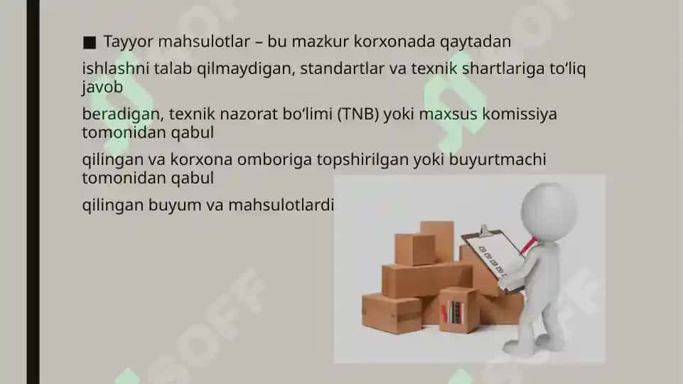 Tayyor mahsulot haqida tushuncha va uning hisobini tashkil etish 2