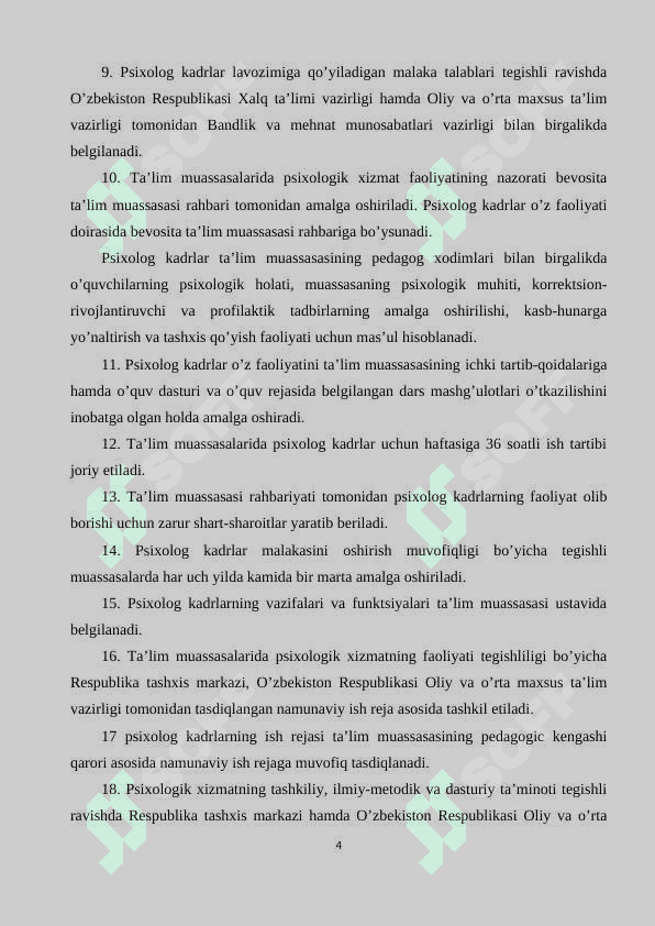 Ta’lim muassasasida psixolog faoliyatini belgilovchi xujjatlar. 4