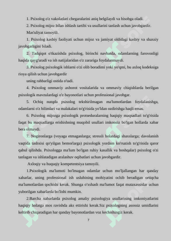 Ta’lim muassasasida psixolog faoliyatini belgilovchi xujjatlar. 7