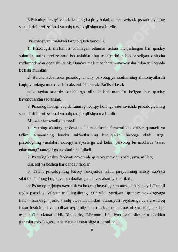 Ta’lim muassasasida psixolog faoliyatini belgilovchi xujjatlar. 8