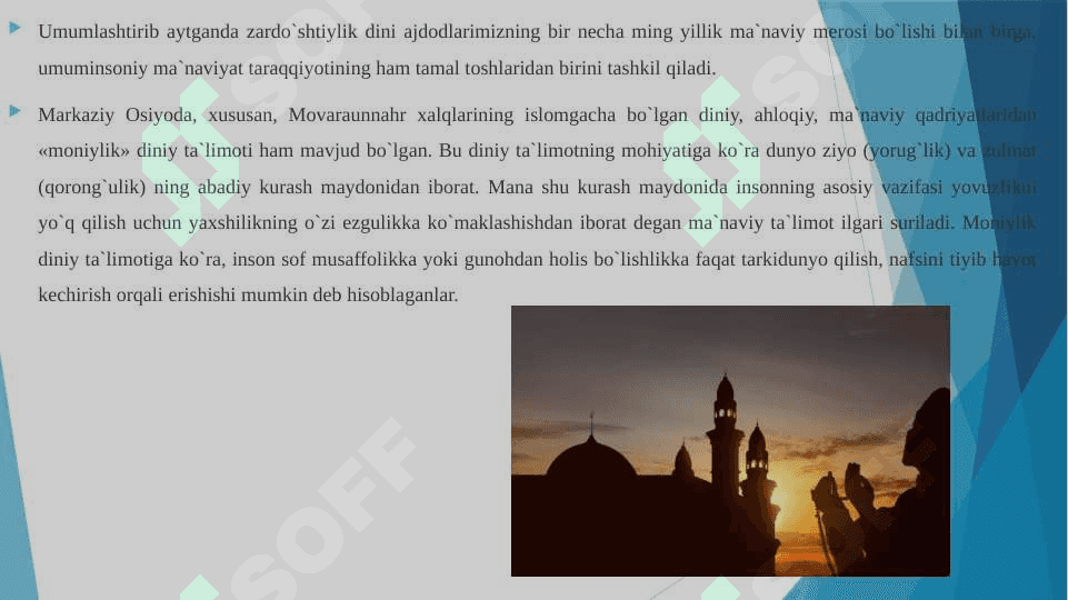 Islomning Markaziy Osiyo mintaqasidagi o'rni va ahamiyati tarix va hozirgi zamon 8