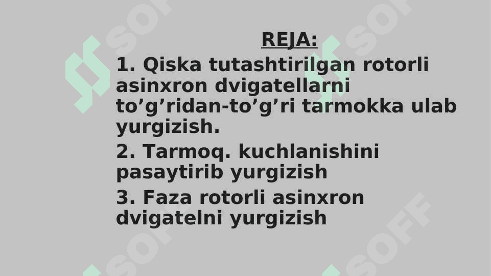 FAZALI VA QISKA TUTASHTIRILGAN ROTORLI ASINXRON DVIGATELNI ISHGA TUSHIRISH. 2