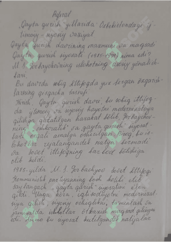 O'zbekistonning eng yangi tarixi fanidan 2 mustaqil talim uchun tayyor ish 6