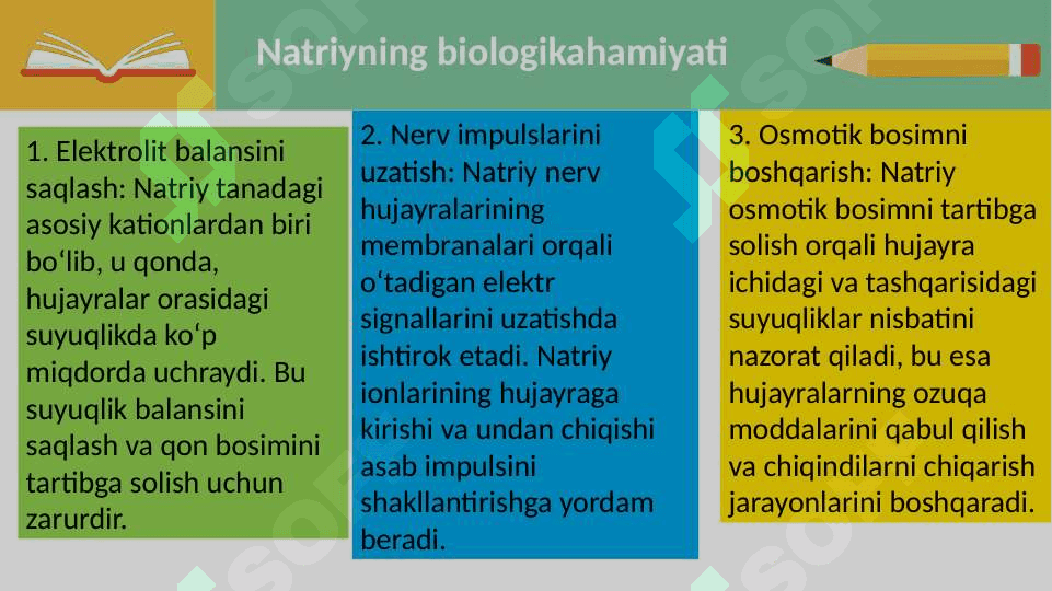 Natriy va kaliyning biologik roli. "Natriy-kaliyli nasos".Ionoforlar. 4