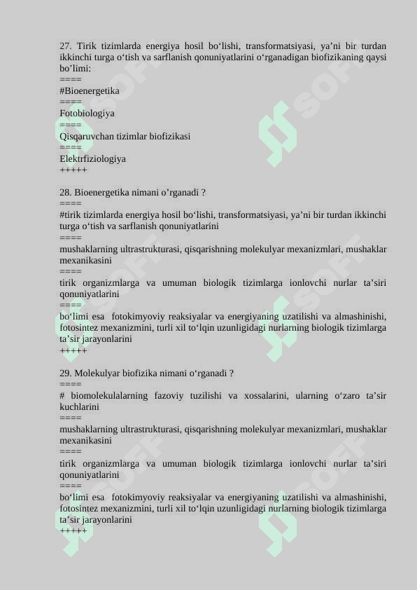 Biofizikadan yakuniy test javoblari bilan 8