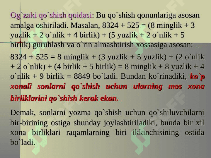 O'nli sanoq sistemasidagi nomanfiy butun sonlar arifmetik amallarning  algaritimi 4