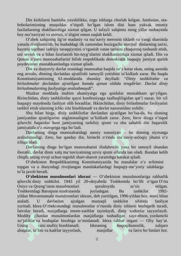 O'ZBEKISTONDA FAOLIYAT YURITUVCHI DINIY TASHKILOTLAR 2