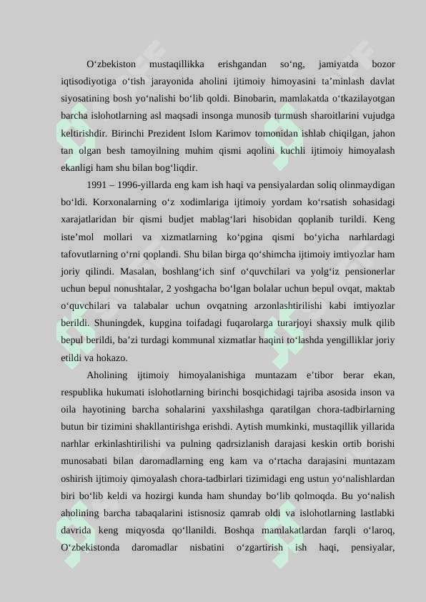 O'zbekiston Respublikasida ijtimoiy sohadagi islohotlar. 2