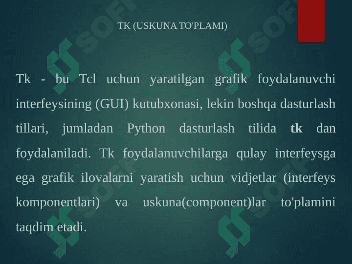 TKINTER KUTUBXONASI. KOMPONENTLARDAN FOYDALANISH 5