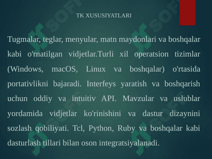 TKINTER KUTUBXONASI. KOMPONENTLARDAN FOYDALANISH 6