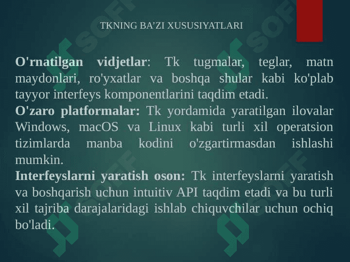 TKINTER KUTUBXONASI. KOMPONENTLARDAN FOYDALANISH 8