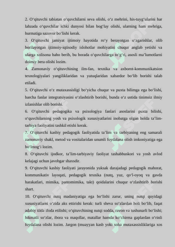 O'QITUVCHI SHAXSIGA QO'YILGAN PROFESSIONAL TALABLAR 2