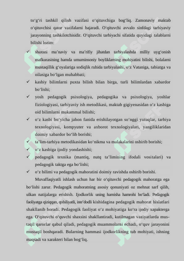 O'QITUVCHI SHAXSIGA QO'YILGAN PROFESSIONAL TALABLAR 4