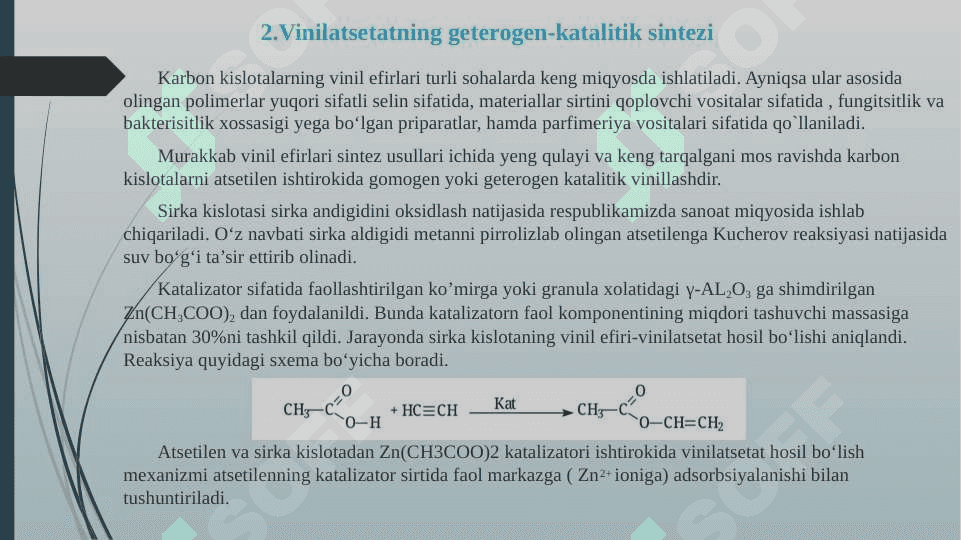 NEFT-GAZNI QAYTA ISHLASH ASOSIDA GETEROGEN USULIDA YUQORI BOSIMDA VINIL EFIRLARINI OLISH. 8