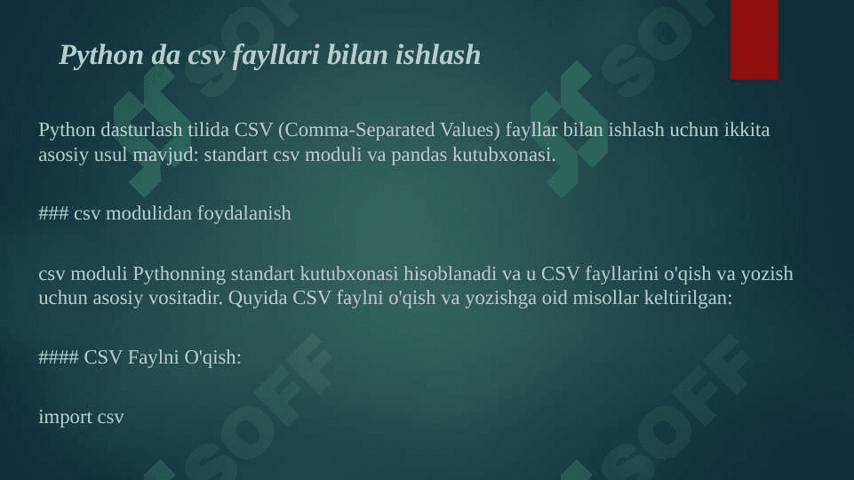 Pythonda csv fayllari bilan ishlash 2